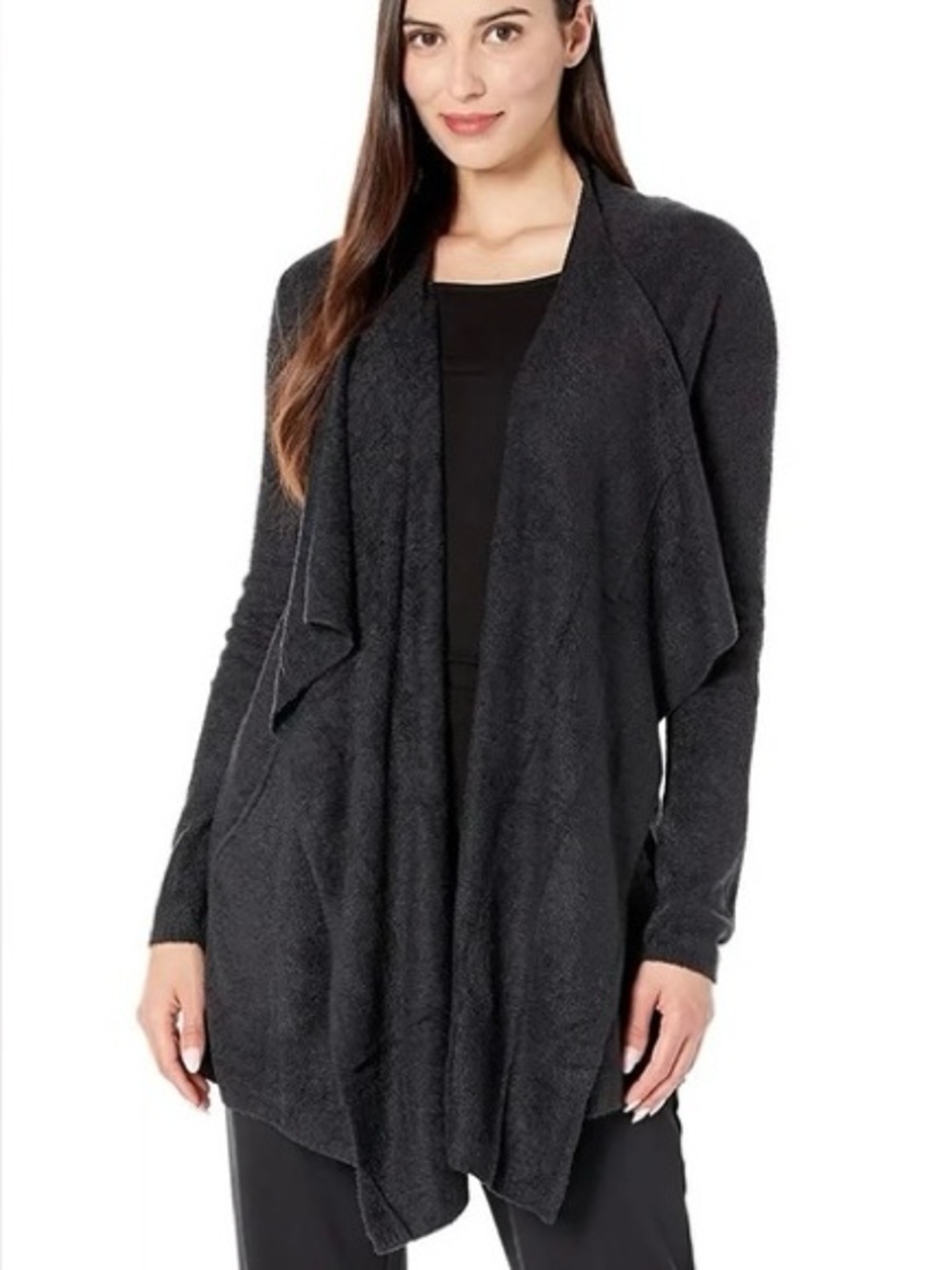 Barefoot Dreams Black Waterfall Open Front Cardigan Sweater